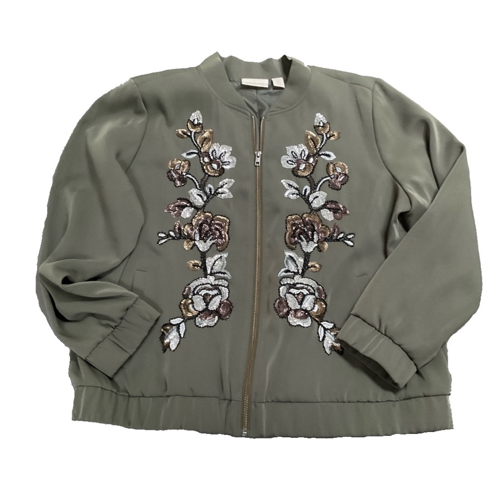 Chico’s Olive Green Zip Front Bomber Jacket